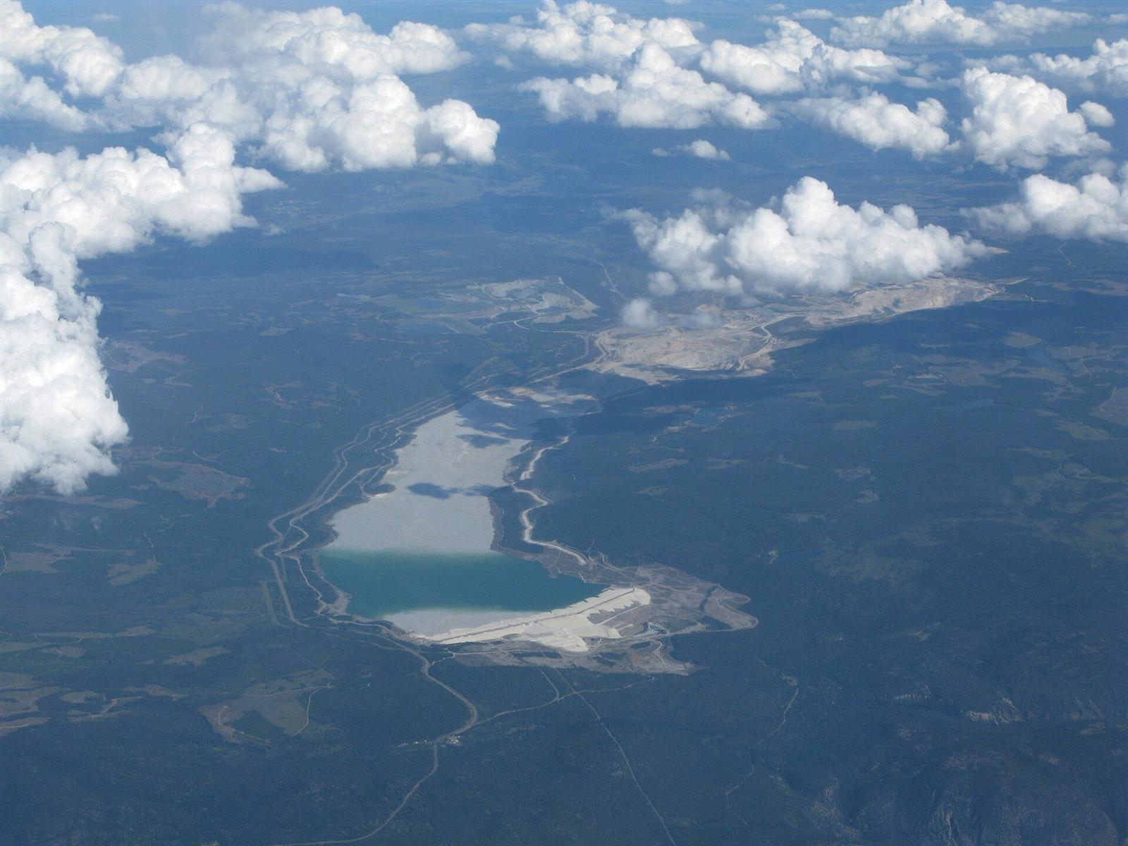 Aerial view of Highland Valley Copper Mine and its tailings storage area in British Columbia